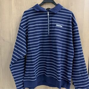 Miu Miu Blue and White Striped Zip-Up Sweater